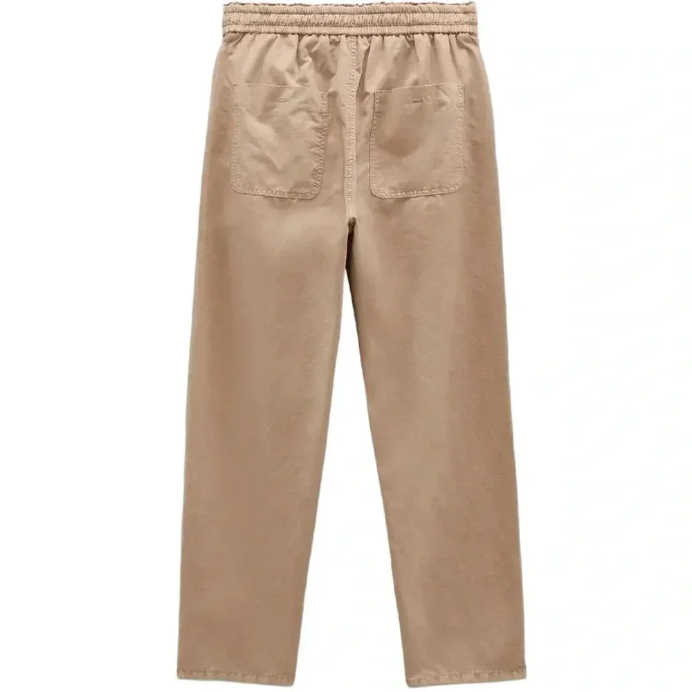 (NWOT) Zara High-Rise Cotton-Linen Jogger Pants -– Tan, Size 2